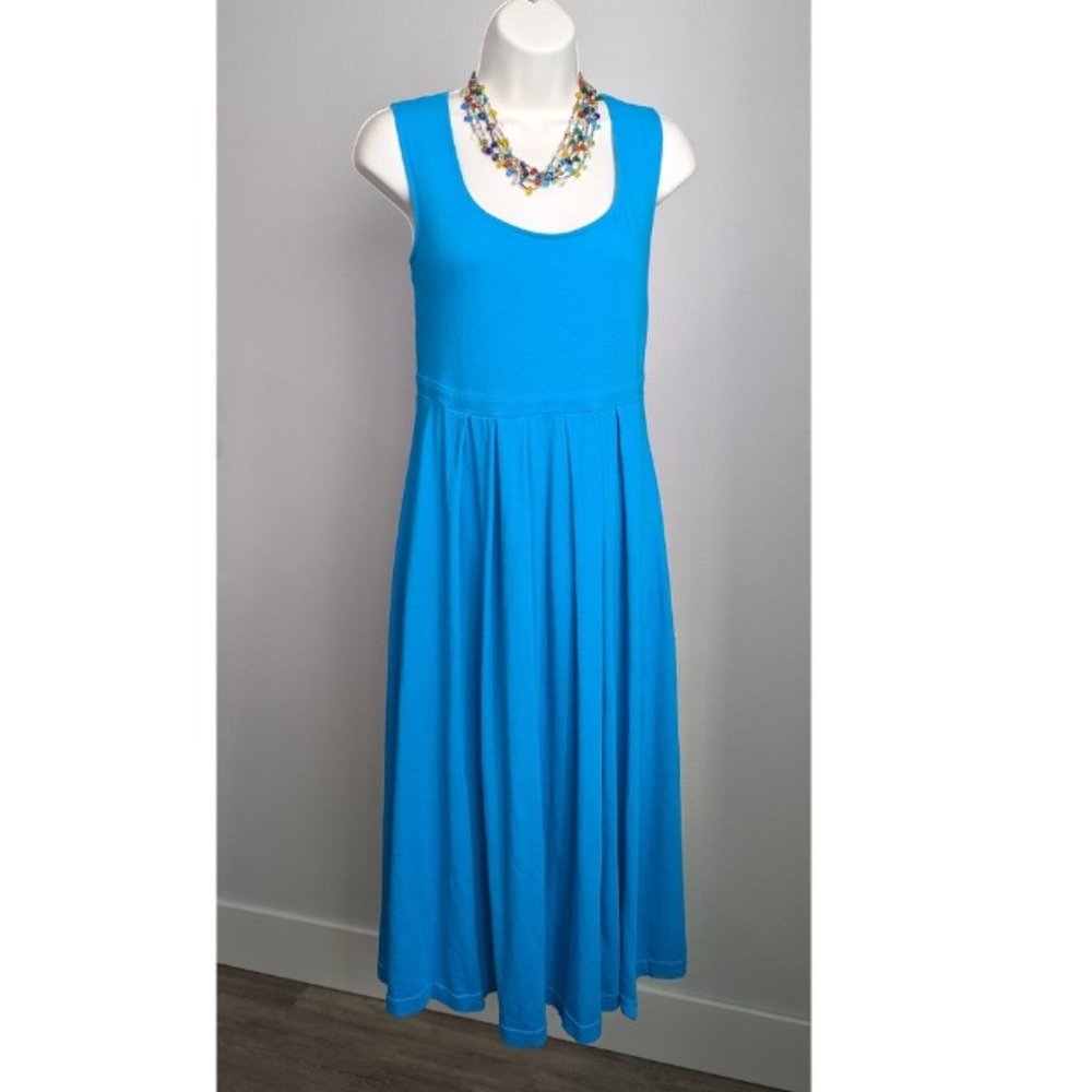 Fit and Flare Blue Azure Sleeveless Midi Dress with Pockets